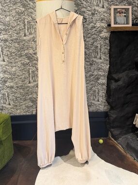 Tan Shein Baggy Jumpsuit Quarter Button up with Hood Sz S